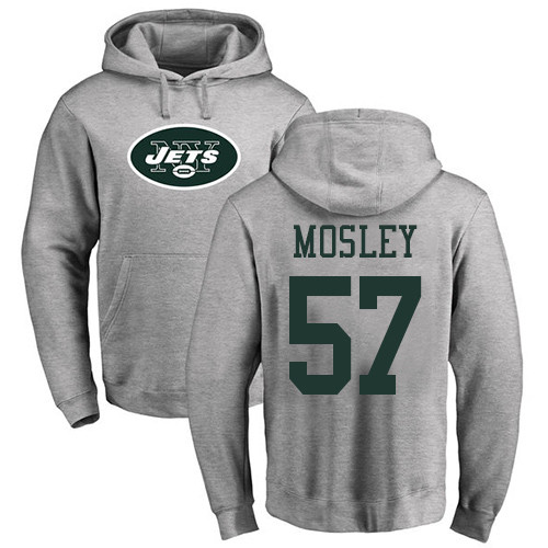 New York Jets Men Ash C.J. Mosley Name and Number Logo NFL Football 57 Pullover Hoodie Sweatshirts